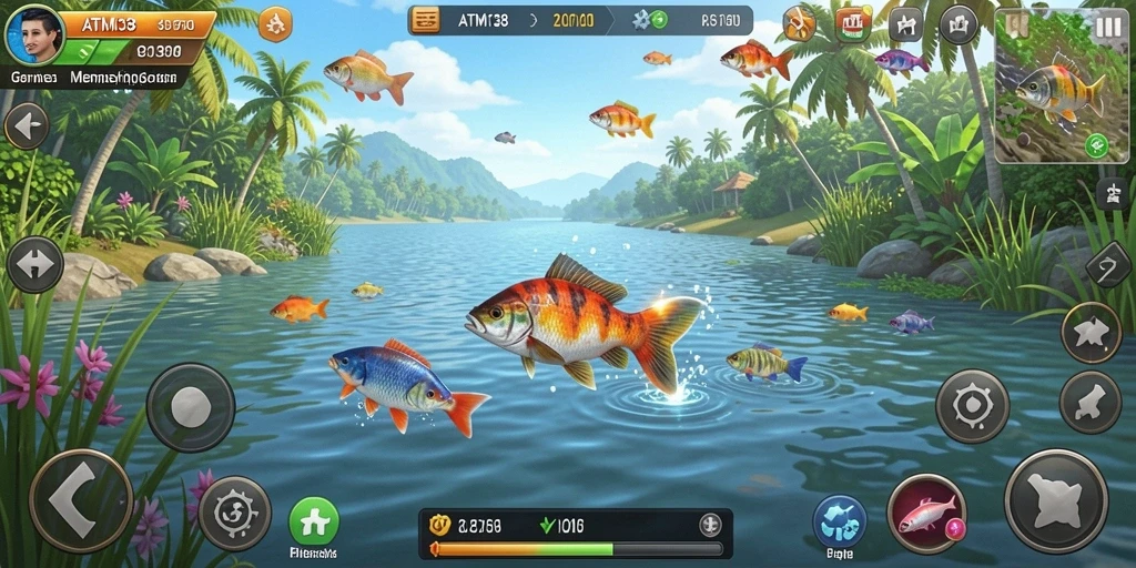 Tampilan gameplay <strong>ATM138</strong> yang memperlihatkan momen memancing yang seru.