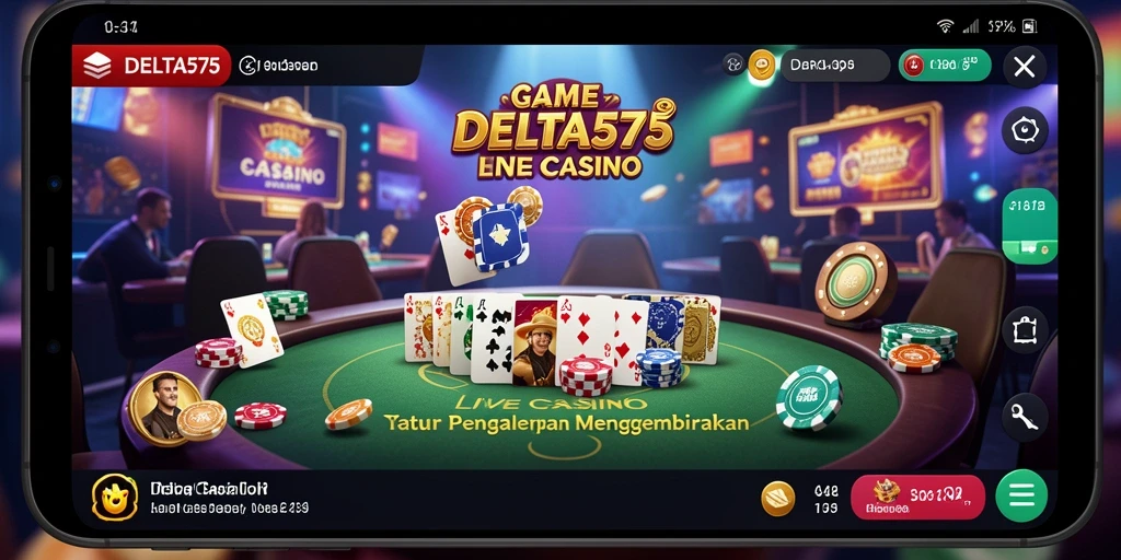 Screenshot gameplay DELTA575 menampilkan dealer langsung yang interaktif.