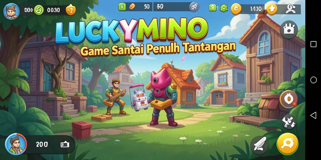 Screenshot utama LUCKYMINO dengan gameplay yang ceria dan penuh warna.