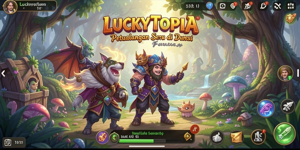 Tampilan gameplay RPG LUCKYTOPIA yang menakjubkan di dunia fantasi.