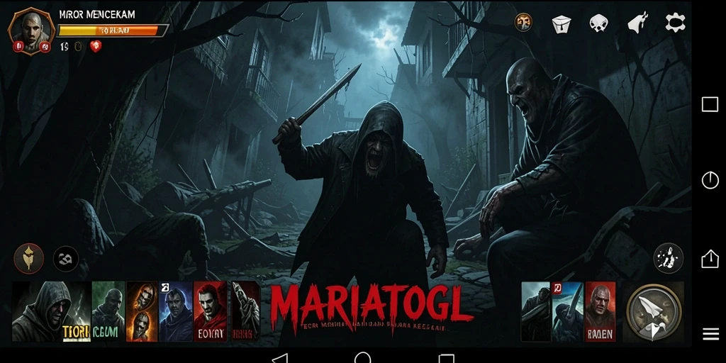 Screenshot gameplay MARIATOGL menampilkan suasana horor yang mencekam.