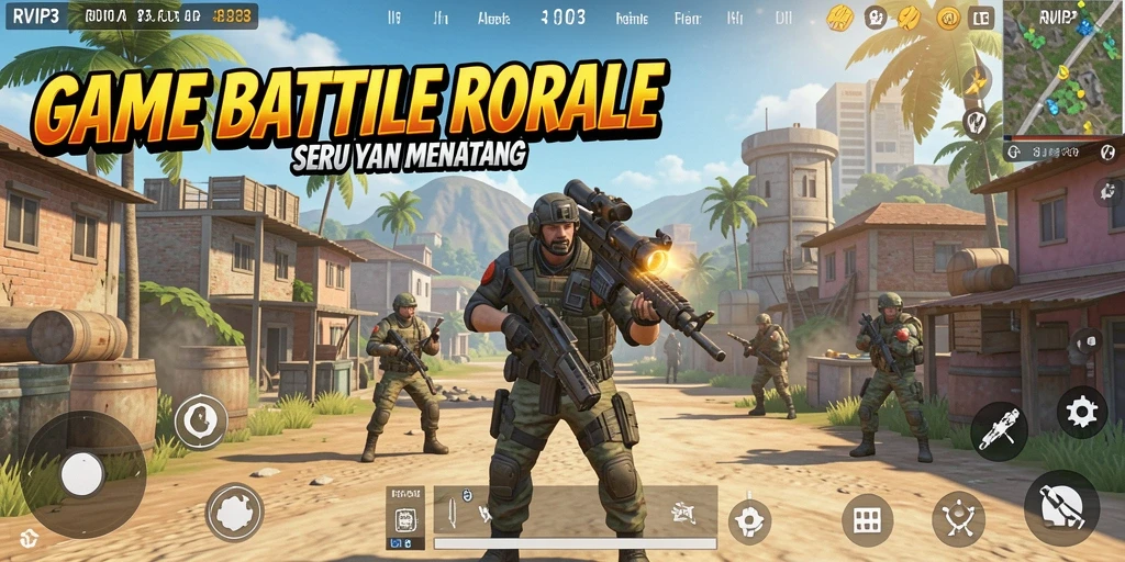 Screenshot RVIP3 menampilkan aksi seru dalam pertempuran Battle Royale.