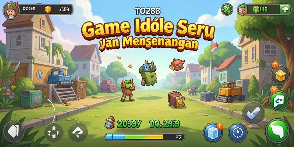Tampilan gameplay TO288 dengan grafis warna-warni dan karakter unik.